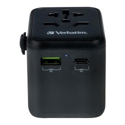Adapter podróżny Verbatim UTA-02 globalny 1xUSB-C PD 20W, 1xUSB-A QC 18W