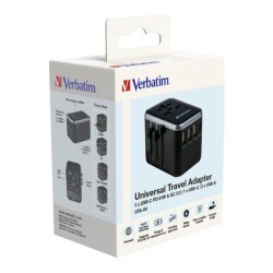 Adapter podróżny Verbatim UTA-04 globalny 1xUSB-C PD 61W QC 18W, 1xUSB-C 12W, 3xUSB-A 12W