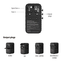 Adapter podróżny Verbatim Charge 'n' Travel GaN III globalny 4xUSB-C PD 3.0 QC 4+ 70W, 1xUSB-A QC 4+ 60W