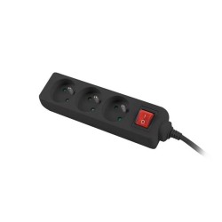 Listwa przedłużacz Lanberg 1,5m czarna 3x 230V PL, z wyłącznikiem, kabel wykonany z pełnej miedzi