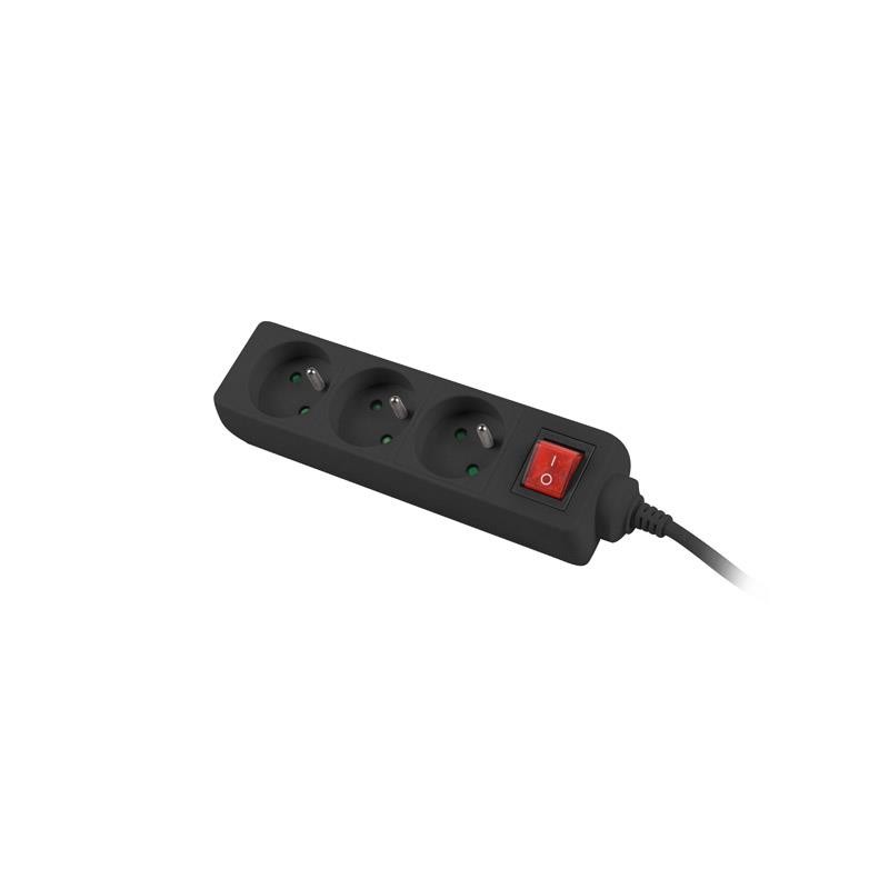 Listwa przedłużacz Lanberg 1,5m czarna 3x 230V PL, z wyłącznikiem, kabel wykonany z pełnej miedzi