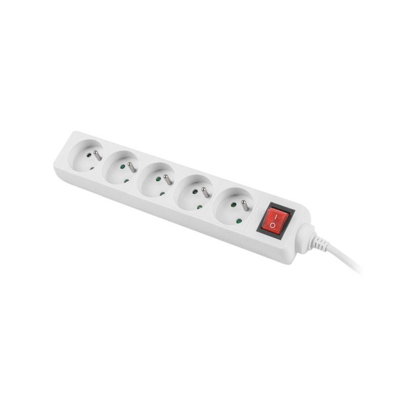 Listwa przedłużacz Lanberg 1,5m biała 5x 230V PL, z wyłącznikiem, kabel wykonany z pełnej miedzi