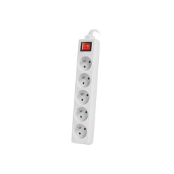Listwa przedłużacz Lanberg 1,5m biała 5x 230V PL, z wyłącznikiem, kabel wykonany z pełnej miedzi