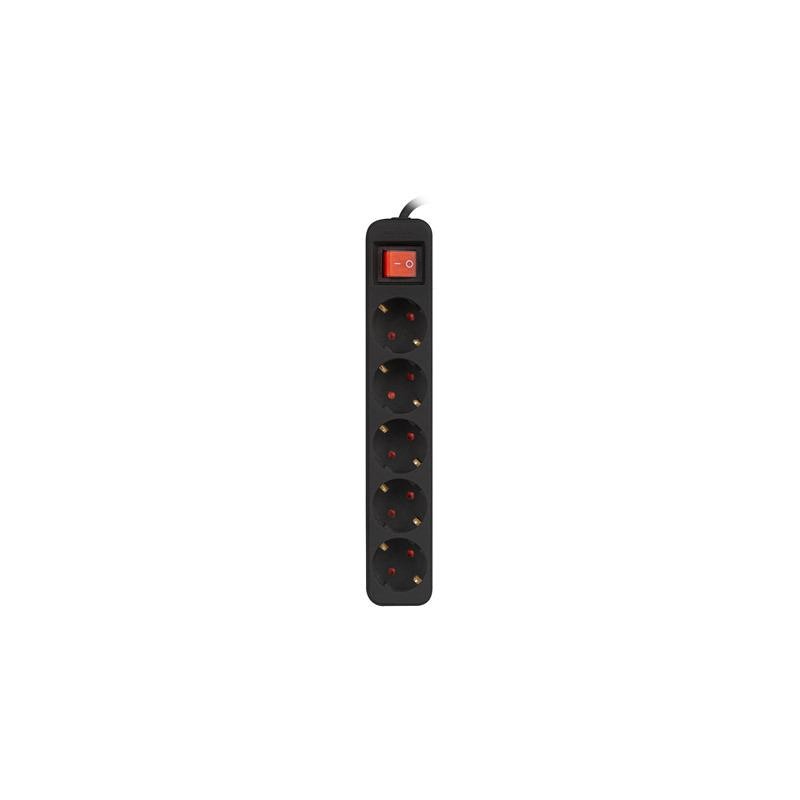 Listwa przedłużacz Lanberg 1,5m czarna 5x 230V Schuko z wyłącznikiem, kabel wykonany z pełnej miedzi