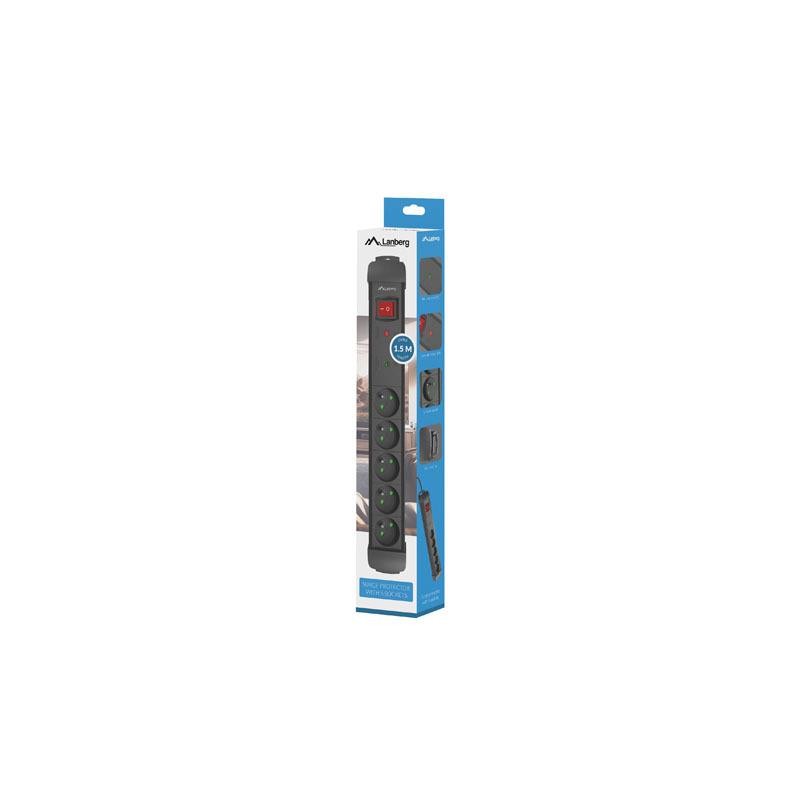 Listwa zasilająca Lanberg SP1 1.5m 5x 230V PL czarna