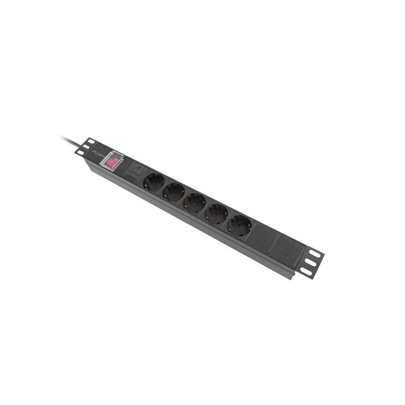 Listwa zasilająca Lanberg Rack PDU 19" 1U 10A 5x 230V Schuko 2M Czarna