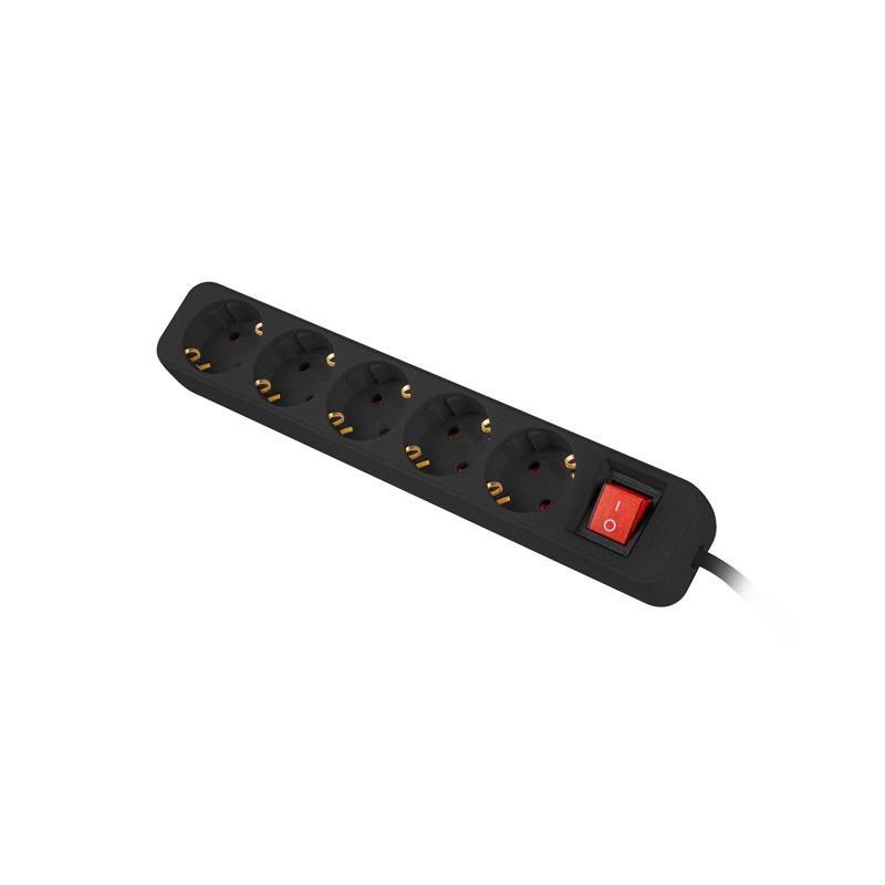 Listwa przedłużacz Lanberg 3m czarna 5x 230V Schuko z wyłącznikiem, kabel wykonany z pełnej miedzi