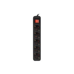 Listwa przedłużacz Lanberg 3m czarna 5x 230V Schuko z wyłącznikiem, kabel wykonany z pełnej miedzi