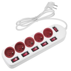 Listwa zasilająca Maclean MCE204 R/W, przedłużacz 5 gniazd, z włącznikami, 250VAC/10A, 1.5m