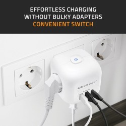 Kostka zasilająca Qoltec przedłużacz 6w1 z podświetlanym włącznikiem | 3x AC | 2x USB | 1x USB-C PD 20W | Biała