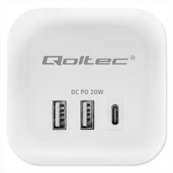 Kostka zasilająca Qoltec przedłużacz 6w1 z podświetlanym włącznikiem | 3x AC | 2x USB | 1x USB-C PD 20W | Biała