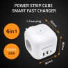 Kostka zasilająca Qoltec przedłużacz 6w1 z podświetlanym włącznikiem | 3x AC | 2x USB | 1x USB-C PD 20W | Biała