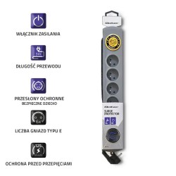 Listwa zasilająca antyprzepięciowa Qoltec Quick Switch | 6 gniazd | 3m | szara