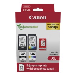 Zestaw tuszy Canon PG-545XL Black 15ml 400 str./CL-546XL Color 13ml 300 str. + papier fotograficzny glossy 50 arkuszy (8286B011)