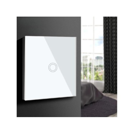 Włącznik dotykowy światła Maclean MCE702W pojedyńczy, szklany, biały z okrągłym przyciskiem, wymiary 86x86mm, z podświetleniem p
