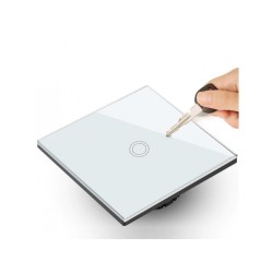 Włącznik dotykowy światła Maclean MCE702W pojedyńczy, szklany, biały z okrągłym przyciskiem, wymiary 86x86mm, z podświetleniem p