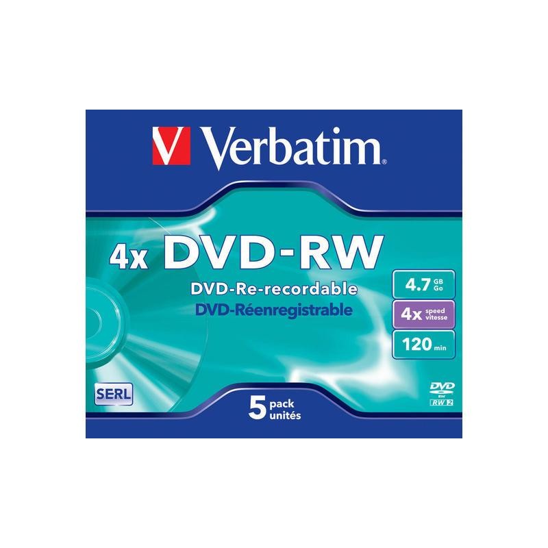 Płyty DVD-RW Verbatim 4.7GB X4 MATT Silver (5 Jewel Case)