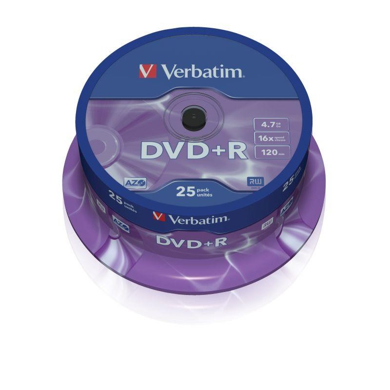 Płyty DVD+R Verbatim 16x 4.7GB Matt Silver (cake 25)