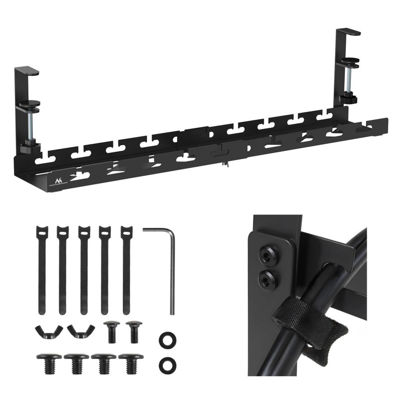 Organizer podbiurkowy na kable Maclean MC-103 W, max. obciążenie 5kg, max. 728mm, czarny