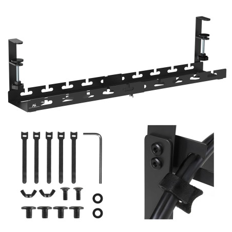 Organizer podbiurkowy na kable Maclean MC-103 W, max. obciążenie 5kg, max. 728mm, czarny