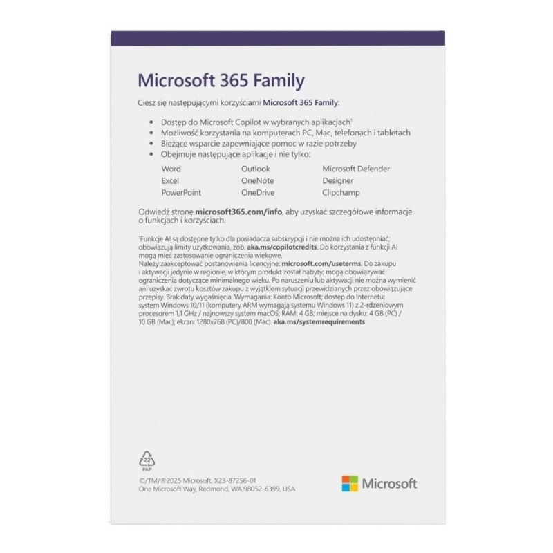 Oprogramowanie Microsoft M365 Family PL 1Y 6U Win/Mac EP2-32382
