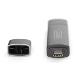 Czytnik kart DIGITUS 3-portowy USB Typ C/ USB 3.0 SuperSpeed SD Micro SD HQ aluminium szary