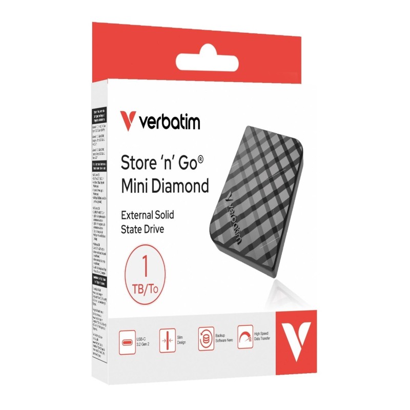 Dysk SSD zewnętrzny Verbatim Store 'n 'Go Mini Diamond 1TB USB-C 3.2 Gen 2 czarny