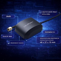 Antena GPS Qoltec GLONASS z podstawą magnetyczną | dookólna | 28dBi | SMA