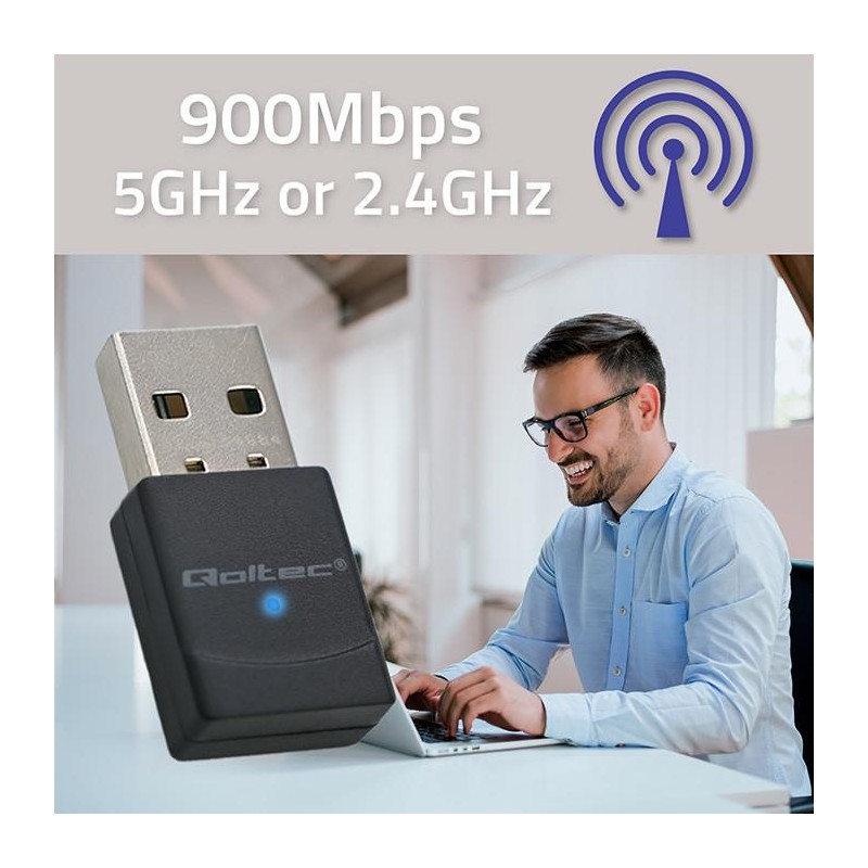 Adapter Wi-Fi Qoltec Bezprzewodowy | Standard AX | Bluetooth 5.4 | USB | 900Mbps