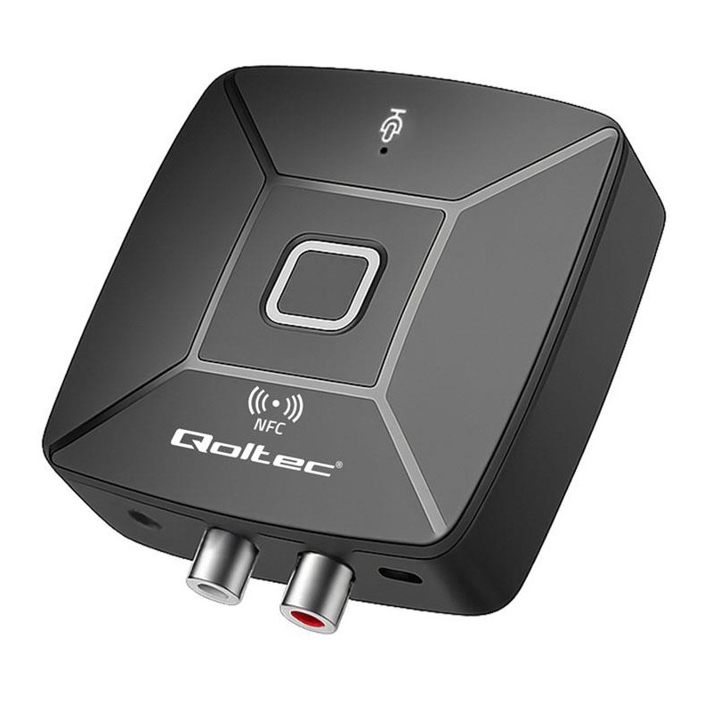 Transmiter Qoltec bezprzewodowy odbiornik Audio HiFi Home&Car | Bluetooth 6.0 | NFC | 2 X RCA | 1 x AUX MiniJack 3.5mm | Mikrofo