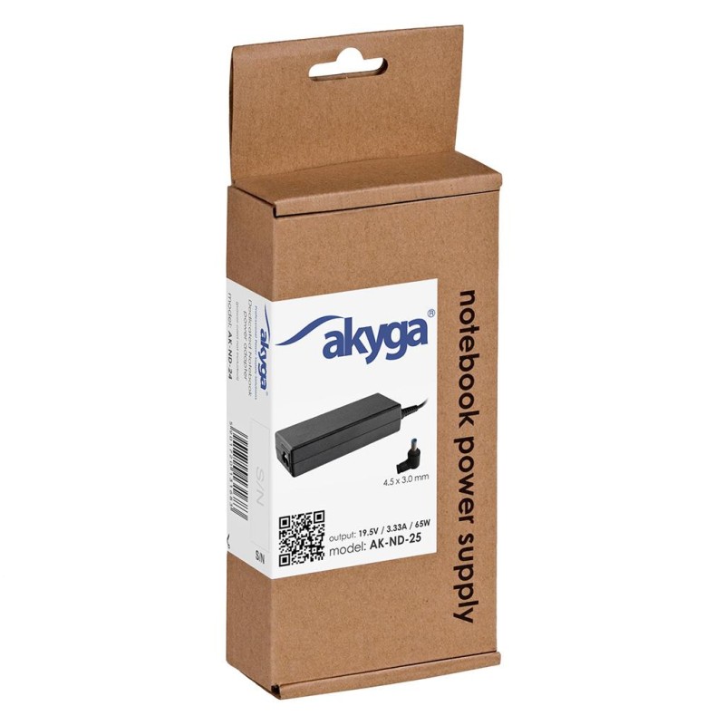Zasilacz sieciowy Akyga AK-ND-25 do notebooka 19,5V/3,33A 65W 4.5x3.0mm + pin