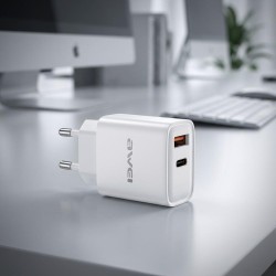 Ładowarka sieciowa Awei PD81 22,5W GaN 1xUSB+1xUSB-C / bez kabla - biała