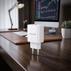 Ładowarka sieciowa Awei PD81 22,5W GaN 1xUSB+1xUSB-C / bez kabla - biała