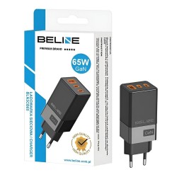 Ładowarka sieciowa Beline 65W GaN 2xUSB-C PD 3.0 + 1xUSB-A QC 3.0 bez kabla - czarna