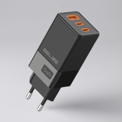 Ładowarka sieciowa Beline 65W GaN 2xUSB-C PD 3.0 + 1xUSB-A QC 3.0 bez kabla - czarna