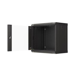 Szafa instalacyjna Rack wisząca 19" 9U 540x350 czarna Drzwi przeszklone Lanberg (flat pack)