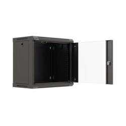 Szafa instalacyjna Rack wisząca 19" 9U 540x350 czarna Drzwi przeszklone Lanberg (flat pack)