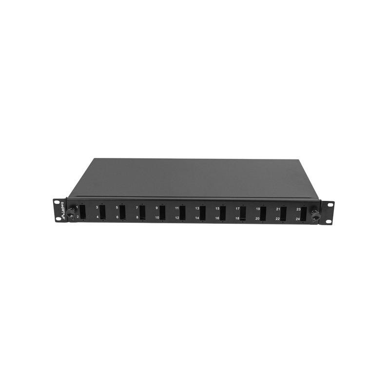 Przełącznica światłowodowa Lanberg 12xSC Duplex / 12xLC Quad Rack 19" 1U Czarna + akcesoria