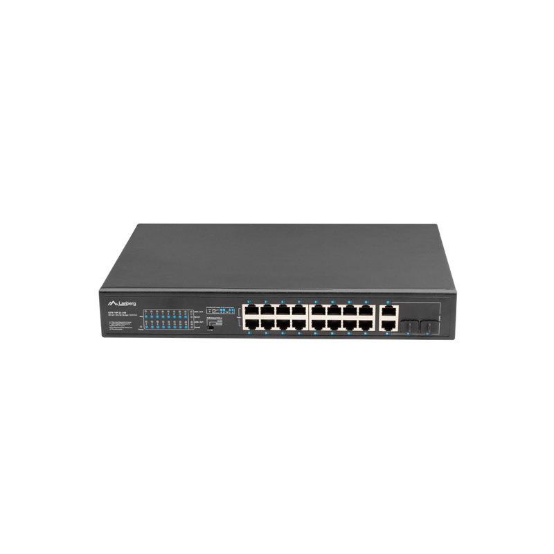Switch niezarządzalny Lanberg 16x 100Mb PoE+/2x Combo Rack 19" Gigabit Ethernet 250W