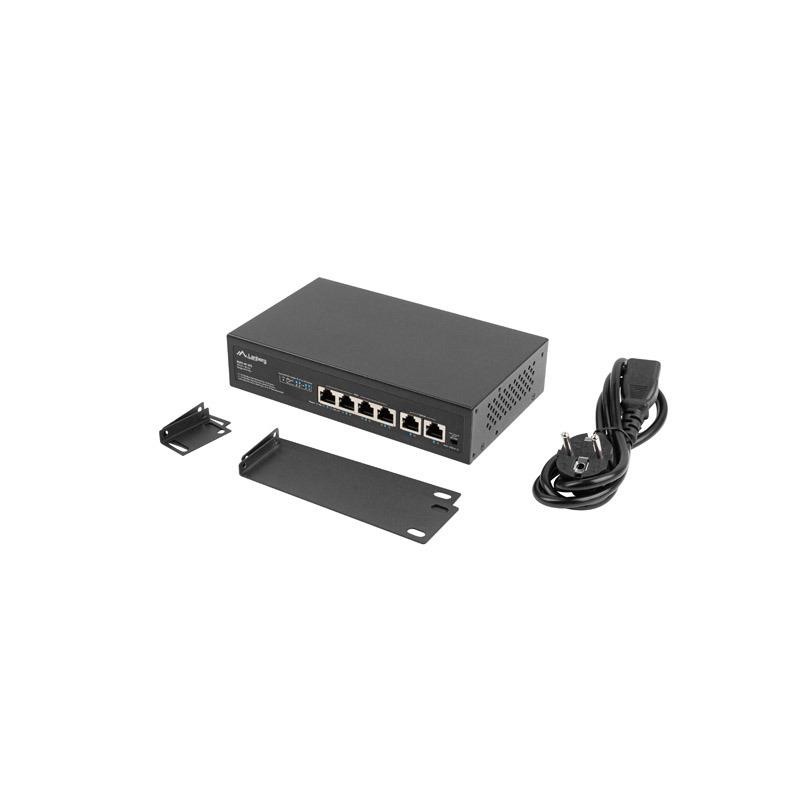 Switch niezarządzalny Lanberg 4x 100Mb PoE+/2x 100Mb Rack 10"/19" Fast Ethernet 60W