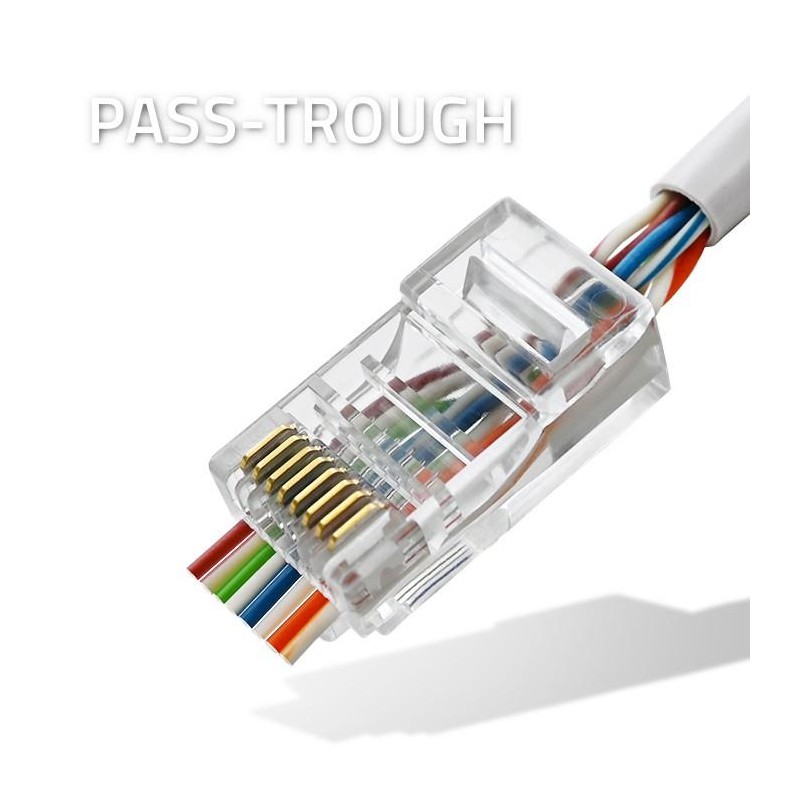 Wtyk QOLTEC przelotowy złącze RJ45 | CAT5e | UTP | Pass Through | Pozłacane styki | 10 sztuk