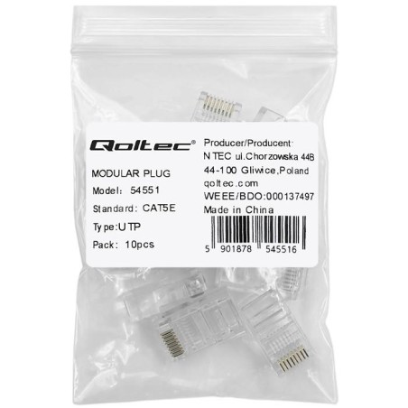 Wtyk QOLTEC złącze modularne RJ45 | CAT5e | UTP | Pozłacane styki | 10 sztuk