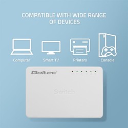 Switch niezarządzalny Qoltec przełącznik sieciowy 5 x port RJ45 | 100Mbps | Fast Ethernet | LAN