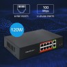 Switch niezarządzalny Qoltec przełącznik sieciowy Fast Ethernet PoE | 8x RJ45 | 2x RJ45 Uplink | 120W | 10/100Mb/s