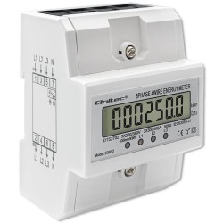 Miernik zużycia enrgii Qoltec na szynę DIN | Trójfazowy elektroniczny licznik | 400V | 100A | LCD | 4P
