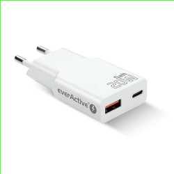 Ładowarka sieciowa everActive GaN SUPER SLIM SC-340Q QC3.0 USB-C PD 20W biała