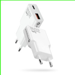 Ładowarka sieciowa everActive GaN SUPER SLIM SC-340Q QC3.0 USB-C PD 20W biała