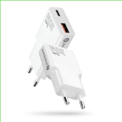 Ładowarka sieciowa everActive GaN SUPER SLIM SC-380Q QC3.0 USB-C PD 30W biała