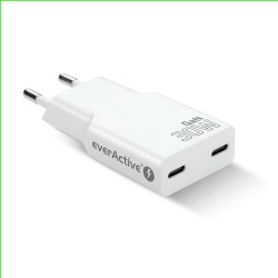 Ładowarka sieciowa everActive GaN SUPER SLIM SC-385Q QC4+ 2x USB-C PD 30W biała