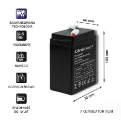 Akumulator AGM Qoltec 6V | 4.5Ah